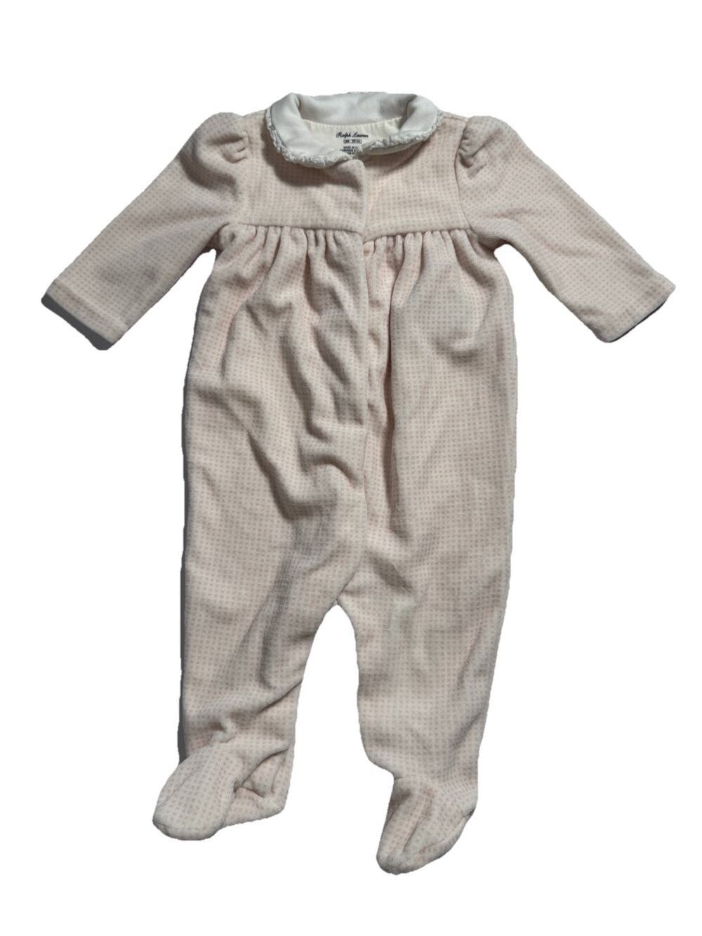 Ralph Lauren Baby Girls Footed Sleeper Pink Ruffle Collar 3M Cotton Blend